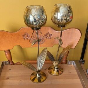 Gold Leaf Decorative Votive Holders - Pair